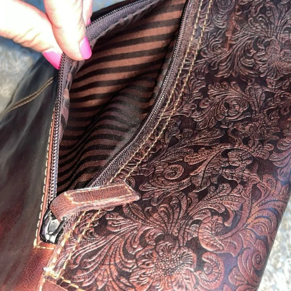 JACK GEORGES Brandy Embossed Flap Leather Crossbody Purse Bag